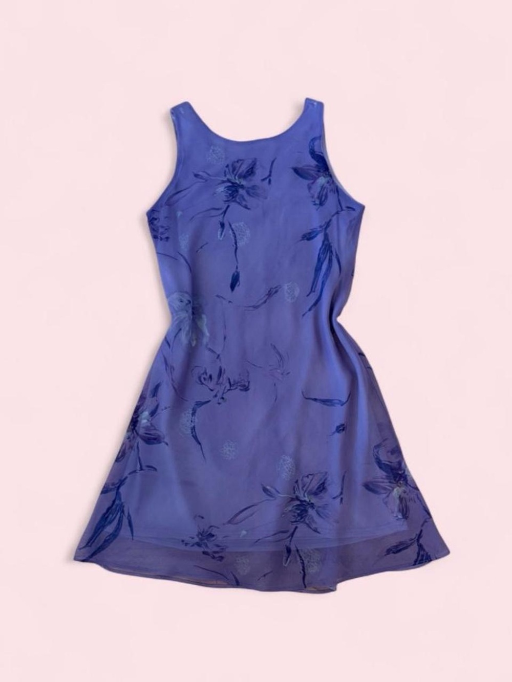 90s Vintage Purple Flora Mini Sleeveless Dress